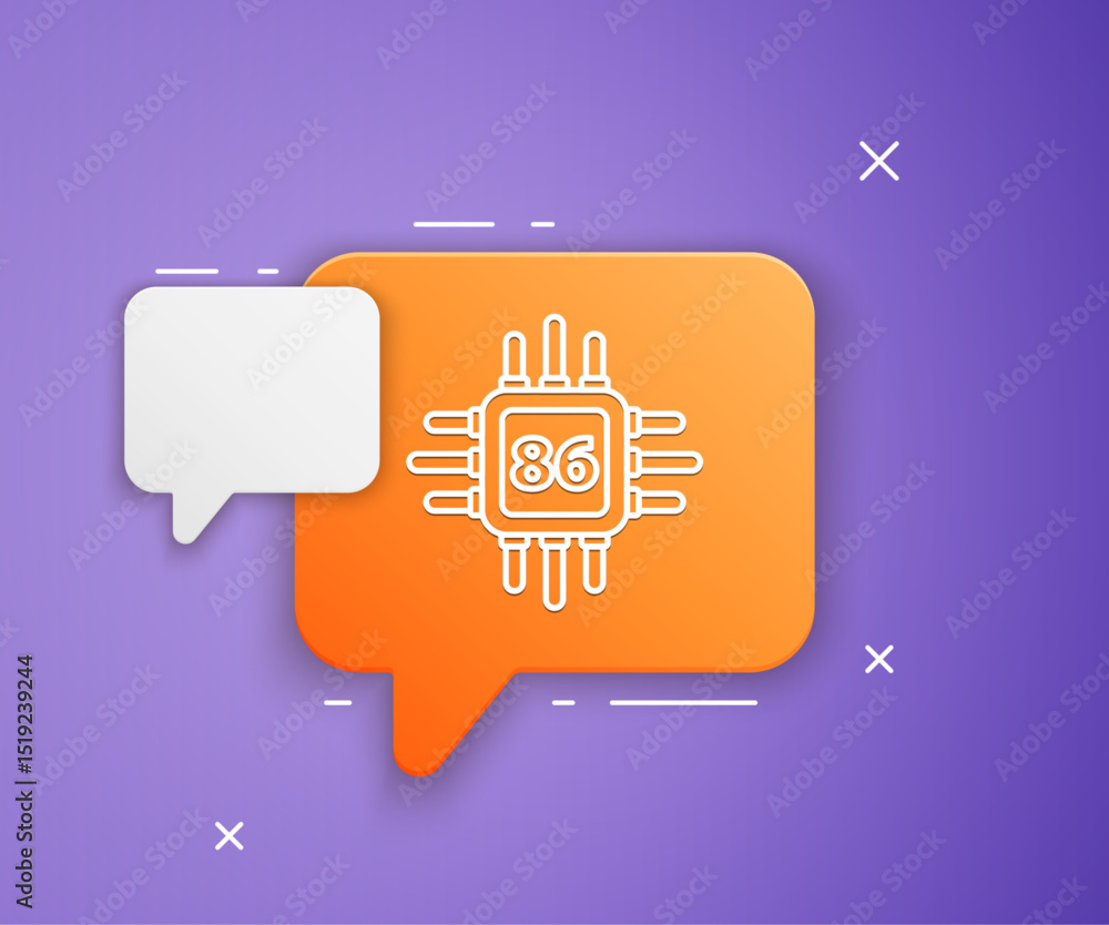 Aufkleber White Computer processor with microcircuits CPU icon isolated on purple background. Chip or cpu with circuit board. Micro processor. Orange speech bubble symbol. Vector