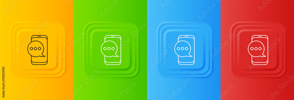 Poster white new chat messages notification on phone icon isolated on colorful background. smartphone chatt