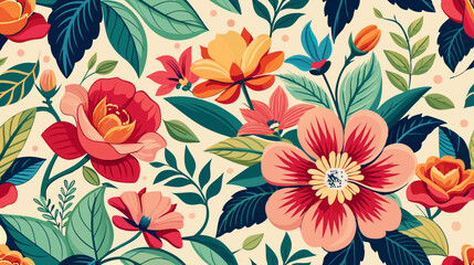 color seamless pattern with flowers background vector