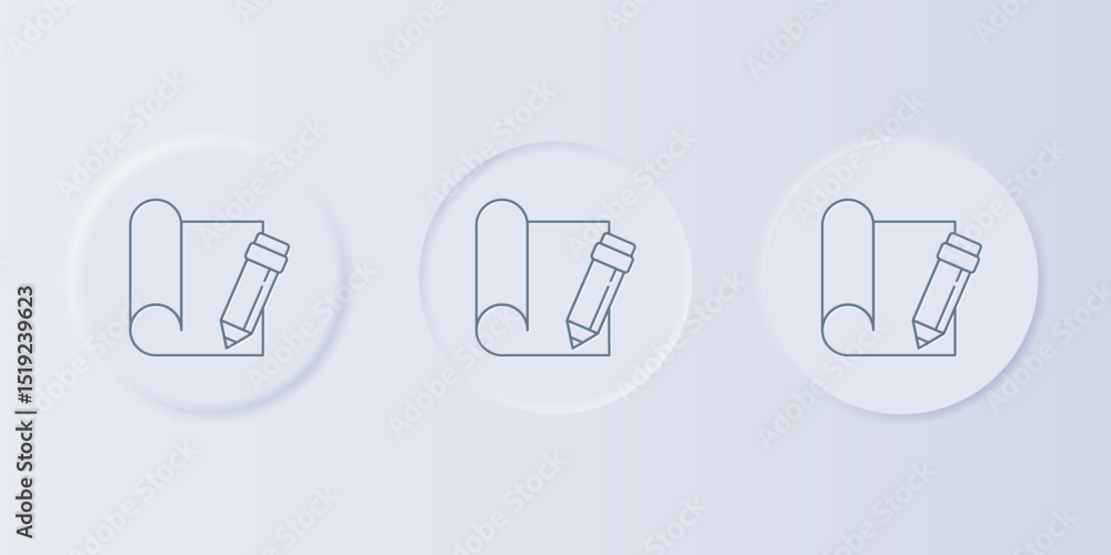 Poster grey graphing paper for engineering and pencil icon isolated on grey background. set icons in square