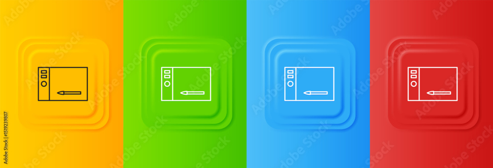 Aufkleber white graphic tablet icon isolated on colorful background. set icons in square buttons. vector