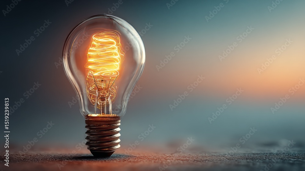Poster a beautifully crafted light bulb showcases a glowing filament that spirals creatively within. the ba