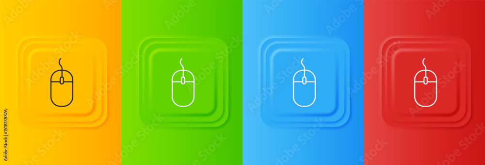Poster white computer mouse icon isolated on colorful background. optical with wheel symbol. set icons in s
