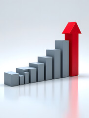Ascending grey bars red arrow upward growth success chart