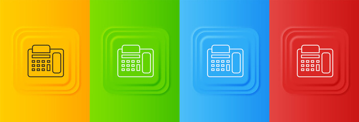 White Telephone icon isolated on colorful background. Landline phone. Set icons in square buttons. Vector