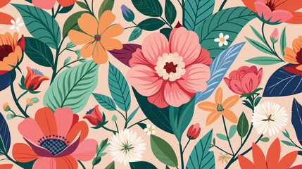color seamless pattern with flowers background vector