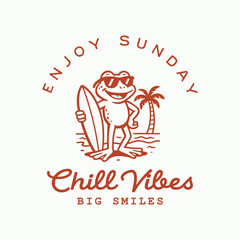 Surfing frog beach illustration t shirt vector design