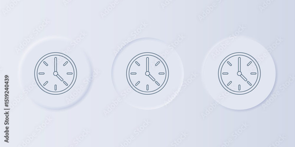 Poster grey clock icon isolated on grey background. time symbol. set icons in square buttons. vector