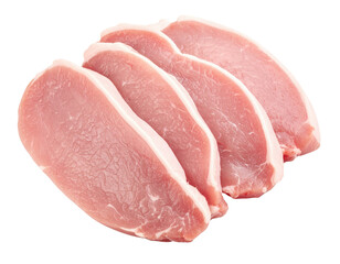 Four raw pork chops arranged in a neat overlapping pattern.