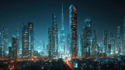Imagine a futuristic cyber metropolis at night