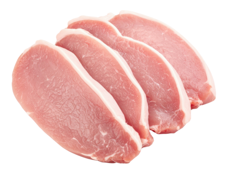 Four raw pork chops arranged in a neat overlapping pattern.