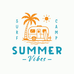 Surf camp summer vibes, summer travel surf camper t shirt design