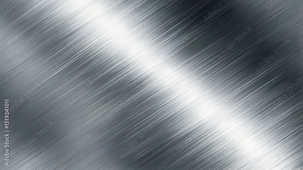 Poster Shiny brushed stainless steel plate with soft diagonal reflection lines and a gradient gray tone creating a modern clean and highly textured metal surface
