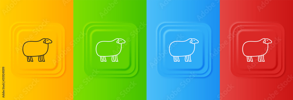 Poster white sheep icon isolated on colorful background. animal symbol. set icons in square buttons. vector