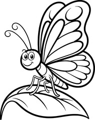 Cute cartoon butterfly on leaf coloring page
