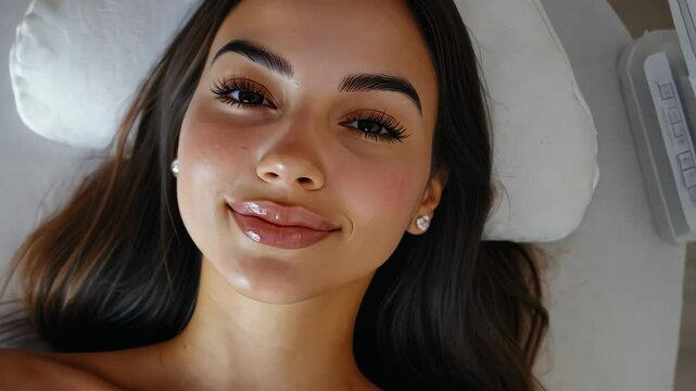 Beautiful woman receiving lip augmentation in spa, cosmetic procedure. Spa treatment, beauty concept, cosmetology, aesthetic medicine, beauty salon.
