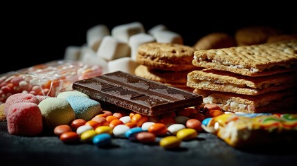 Unhealthy sugary snacks on display, a stark reminder of modern dietary temptations