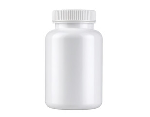 A white plastic bottle with a screw cap, typically used for storing pills, capsules, or supplements.