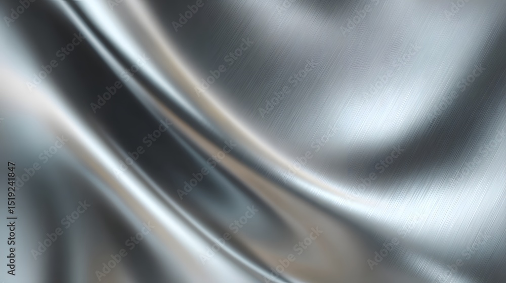 Fototapete A sleek and modern abstract image showcasing the reflective and textural qualities of a chrome aluminum sheet with smooth wave like patterns and a subtle light gradient creating a dynamic