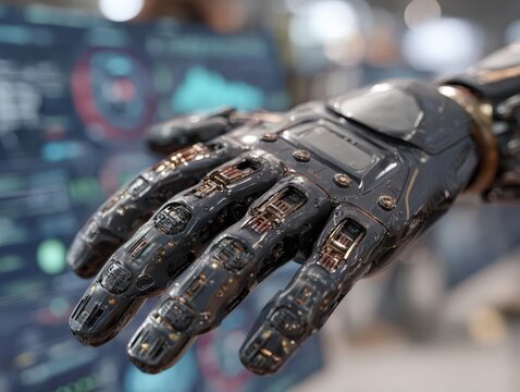 Immerse yourself in the future with VR haptic gloves showcased in a tech showroom