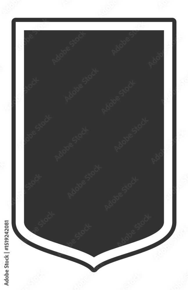 Poster simple, flat vector illustration of a blank vertical shield with rounded corners and a pointed base,