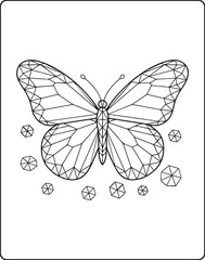 Obraz premium Geometric animal polygon line art butterfly black outline vector illustration for children coloring page or book design