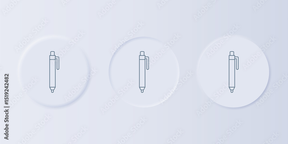 Poster grey pen icon isolated on grey background. set icons in square buttons. vector