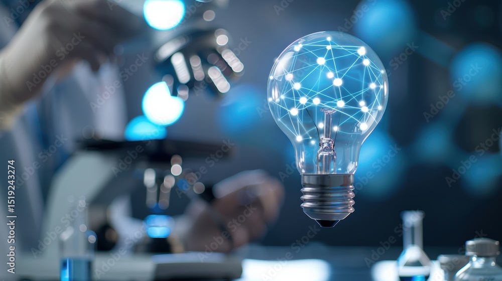 Poster innovative science experiment demonstrating light energy and connections in a laboratory setting dig
