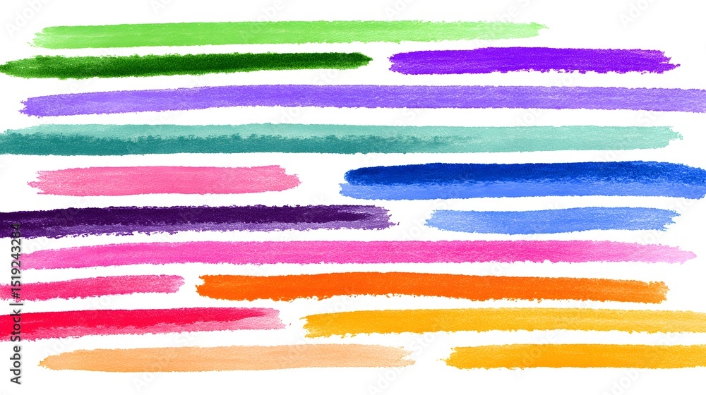 Poster lively colorful marker strokes in green purple blue pink and orange arranged in a dynamic horizontal
