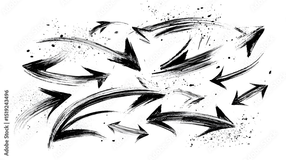 Poster Abstract monochrome background with expressive hand drawn arrows curved sketch lines and a sense of movement and velocity