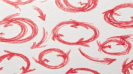 A dynamic and energetic pattern of red hand drawn sketch arrows looping and swirling in a chaotic yet playful arrangement