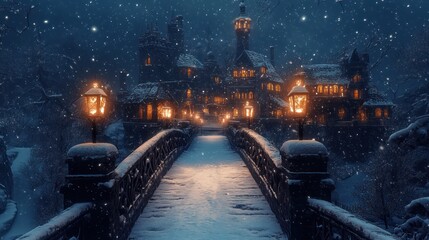 Enchanted Winter Village: A Snowfall Night in a Fairytale Castle
