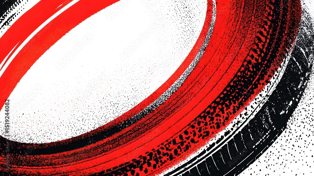 Fototapete Striking abstract background featuring bold dynamic tire mark overlaid with grunge halftone streaks and a distortion print style effect creating a futuristic and visually captivating design