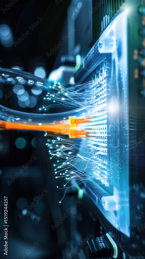 Poster data transmission innovation technology lab digital imagery high-tech environment close-up view conn