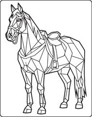 Geometric animal polygon line art horse black outline vector illustration for children coloring page or book design