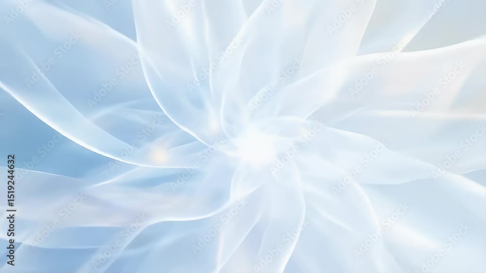 Poster 光沢のある白と青の花の抽象的なデザインの中心的なビューと柔らかい背景に微妙な光と影のある繊細なテクスチャと渦巻き模様