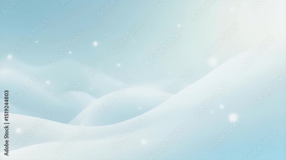 Poster ソフトなパステルブルーの背景に雪のような丘の抽象的な風景と輝く光のパーティクル効果の背景 冬の季節の背景幕