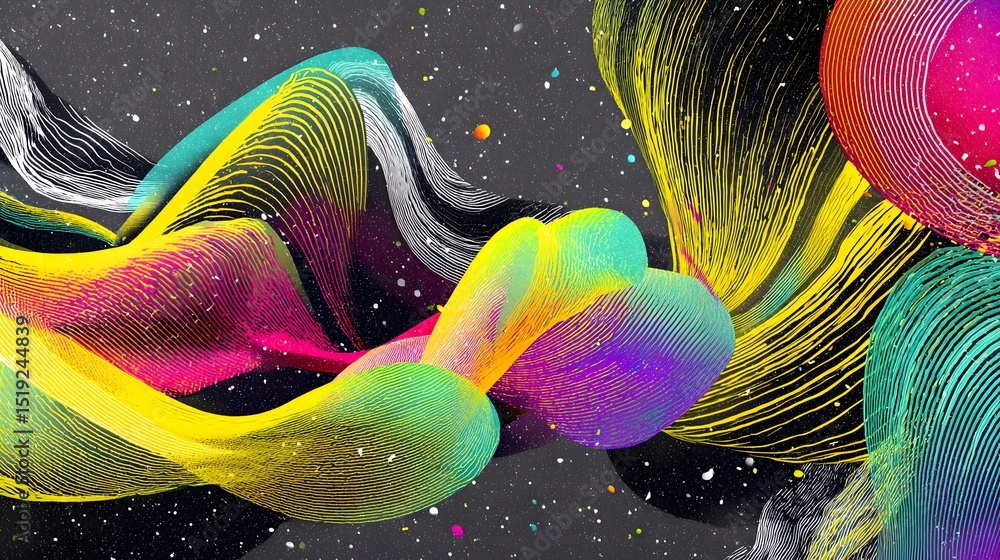 Poster Captivating abstract design featuring fluid glowing ribbon like shapes in a dynamic visually striking composition with vivid colors and striking contrasts