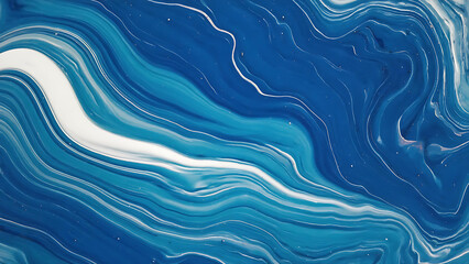 Abstract marble background in fluid art style with blue and white tones