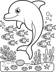 Happy dolphin coloring page ocean scene underwater fun