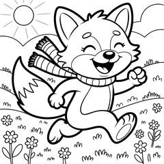 Happy fox running in sunny meadow springtime fun