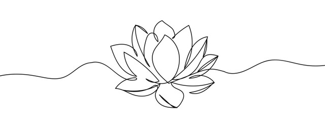 Continuous line, lotus blossom, hand drawn line Line Art Vector Transparent Background Edit Stroke. © Proongnee