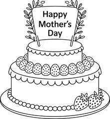 Happy mothers day two tier strawberry cake coloring page