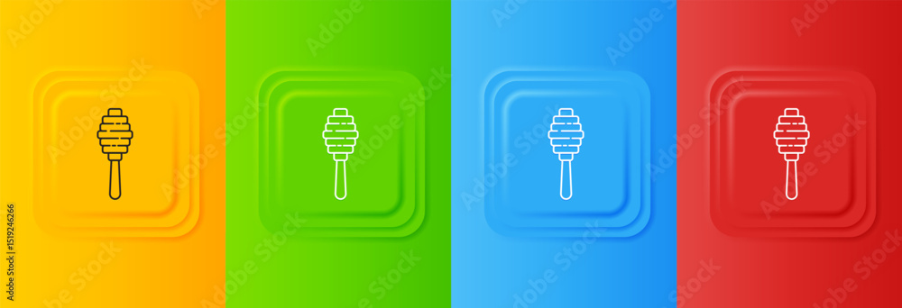 Aufkleber white honey dipper stick icon isolated on colorful background. honey ladle. set icons in square butt
