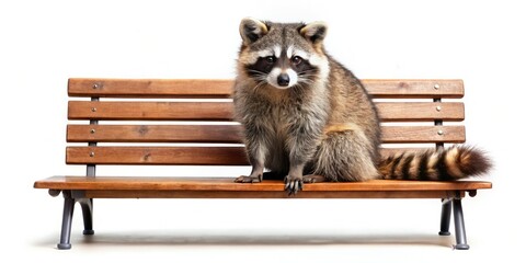 Urban Raccoon Photography: Nighttime City Bench Wildlife, Dark Alley Animal Photo