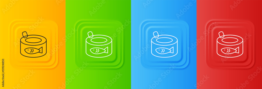 Poster white canned fish icon isolated on colorful background. set icons in square buttons. vector
