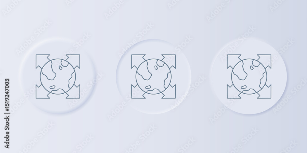 Poster grey world globe with compass icon isolated on grey background. set icons in square buttons. vector