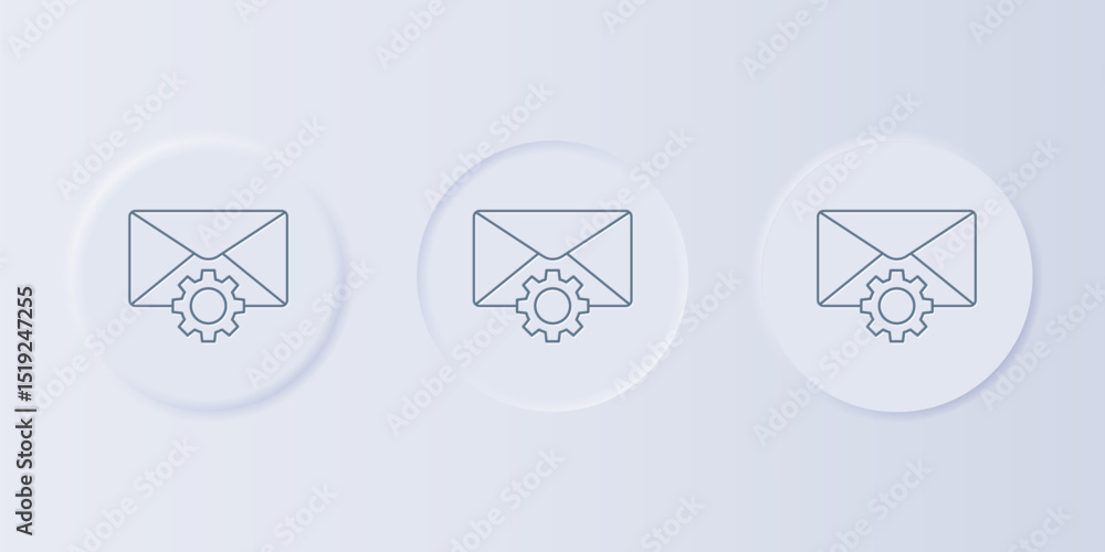 Poster grey envelope setting icon isolated on grey background. set icons in square buttons. vector