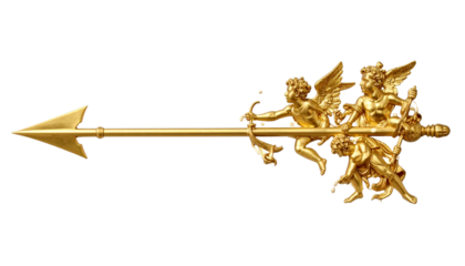 A Gilded Arrow with Renaissance Grotesques Medici D Isolated on solid white Background Png