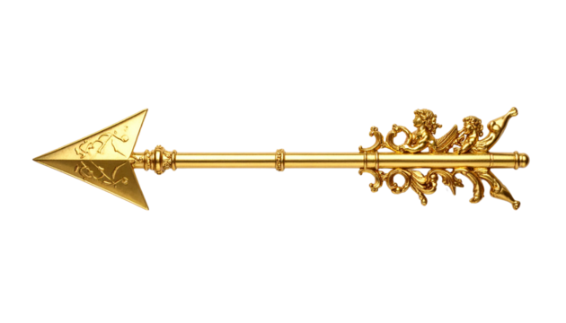 A Gilded Arrow with Renaissance Grotesques Medici D Isolated on solid white Background